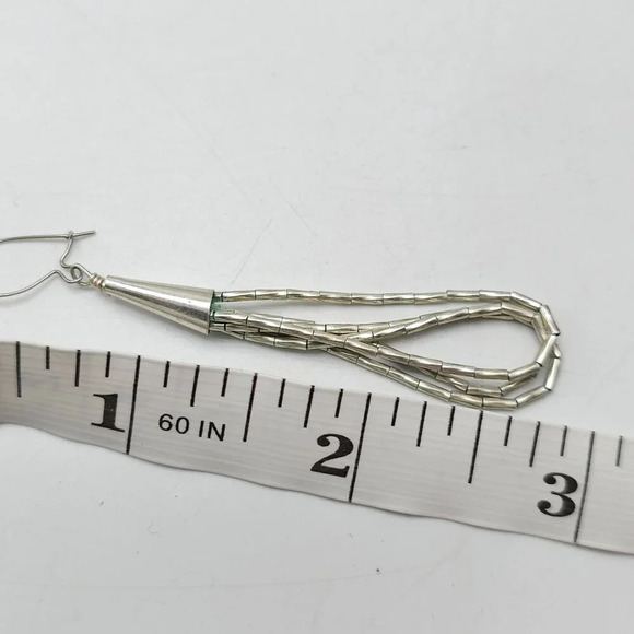 Vintage Liquid Silver Beaded Dangle Earrings 2.75" Long Lightweight Boho Chic - Picture 5 of 5